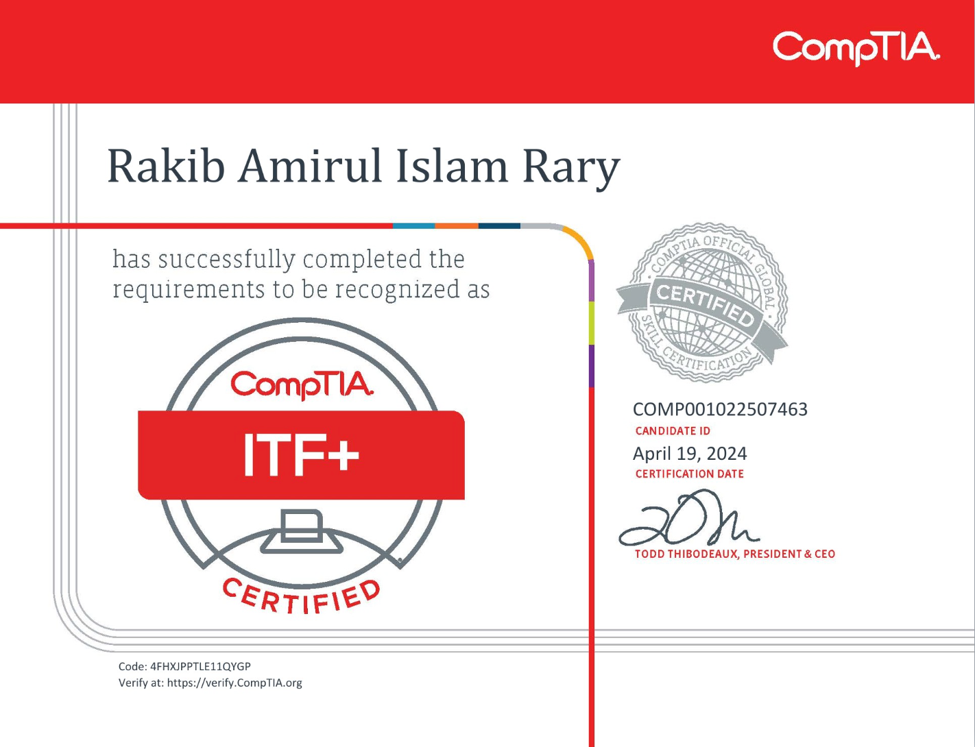 Comptia ITF+ Certificate